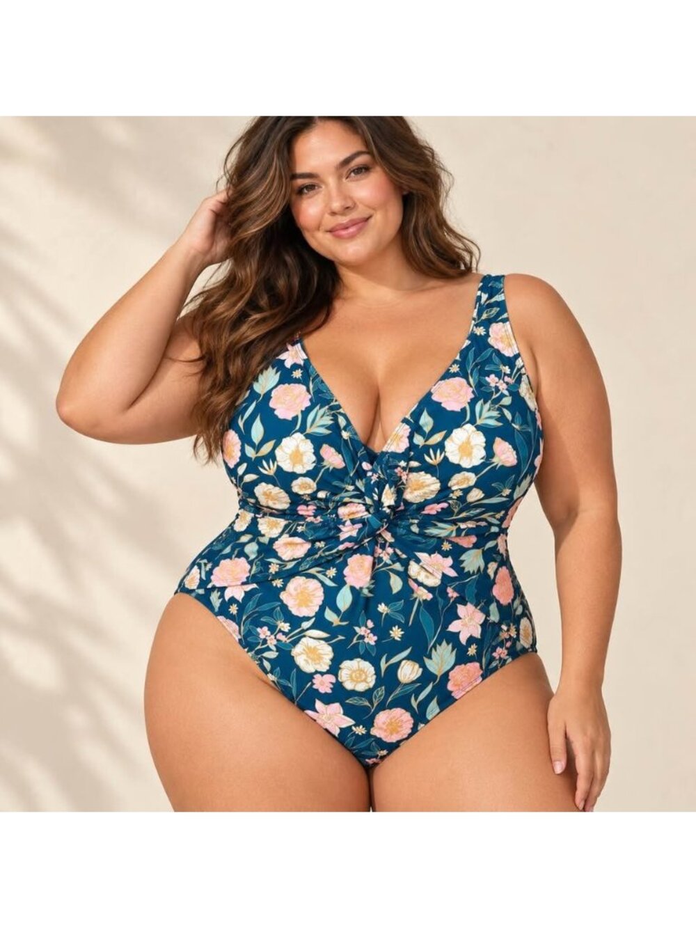 Women’s 3X Teal Floral Twist Front One Piece Swimsuit NWOT Plus Size